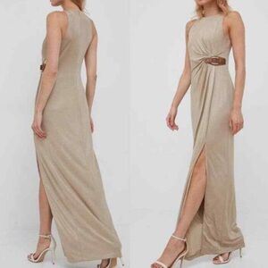 Lauren Ralph Lauren Gold Column Side Ruched Evening Gown Holiday Party Formal 4